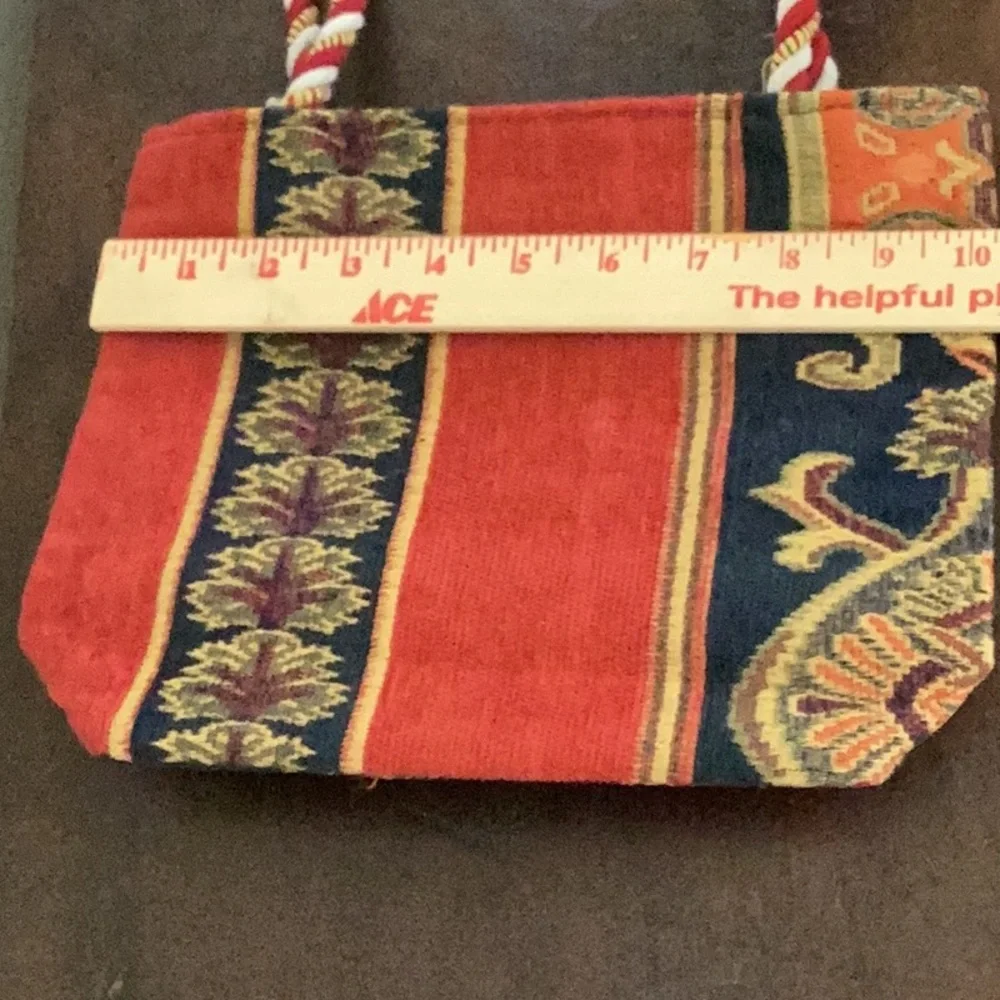 Red and Gold Shoulder Bag with Intricate Patterns and cute cord handles